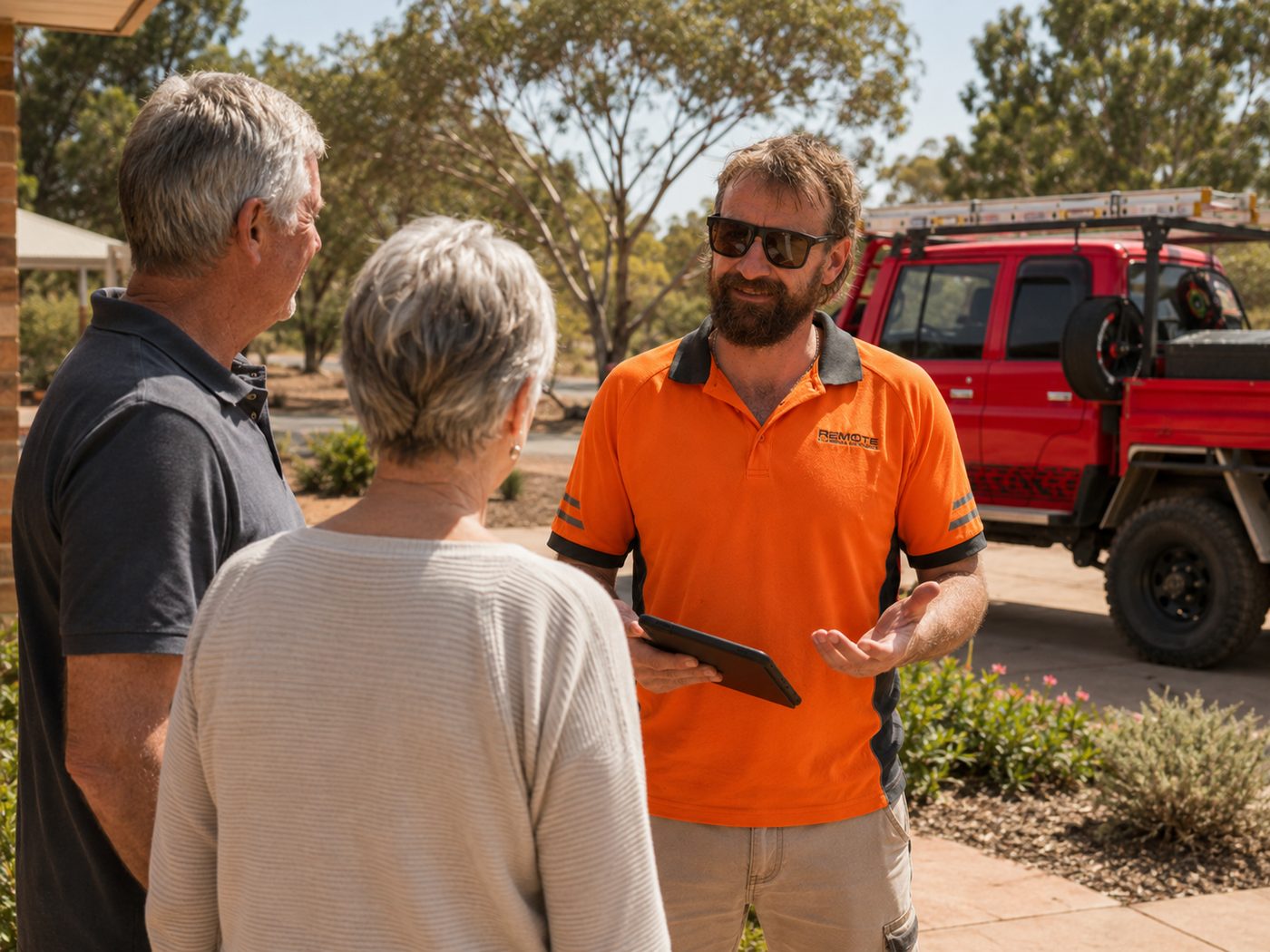 Brad from Remote Plumbing talking with customers